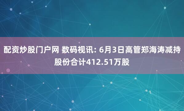 配资炒股门户网 数码视讯: 6月3日高管郑海涛减持股份合计412.51万股